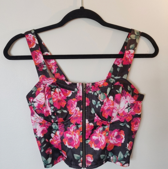 Bustier Corset Crop Top | Pink Silky Floral - Picture 1 of 3